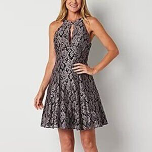 R & M Richards Sleeveless Glitter Lace Fit & Flare Dress Size 16